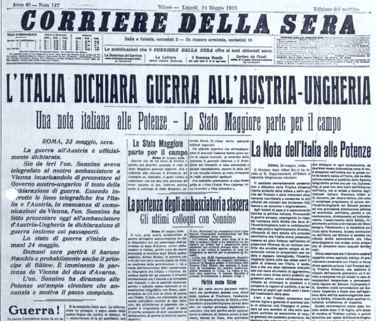 Prima pagina del corriere della sera - Lunedì 24 maggio 1915