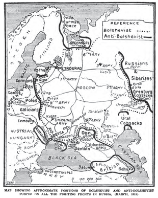 I fronti della Guerra Civile Russa con l'indicazione della nostra zona di operazioni